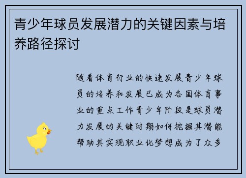 青少年球员发展潜力的关键因素与培养路径探讨